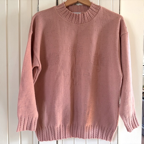 Vintage Mock Neck Dusty Rose Pink Knit Sweater - Picture 1 of 7
